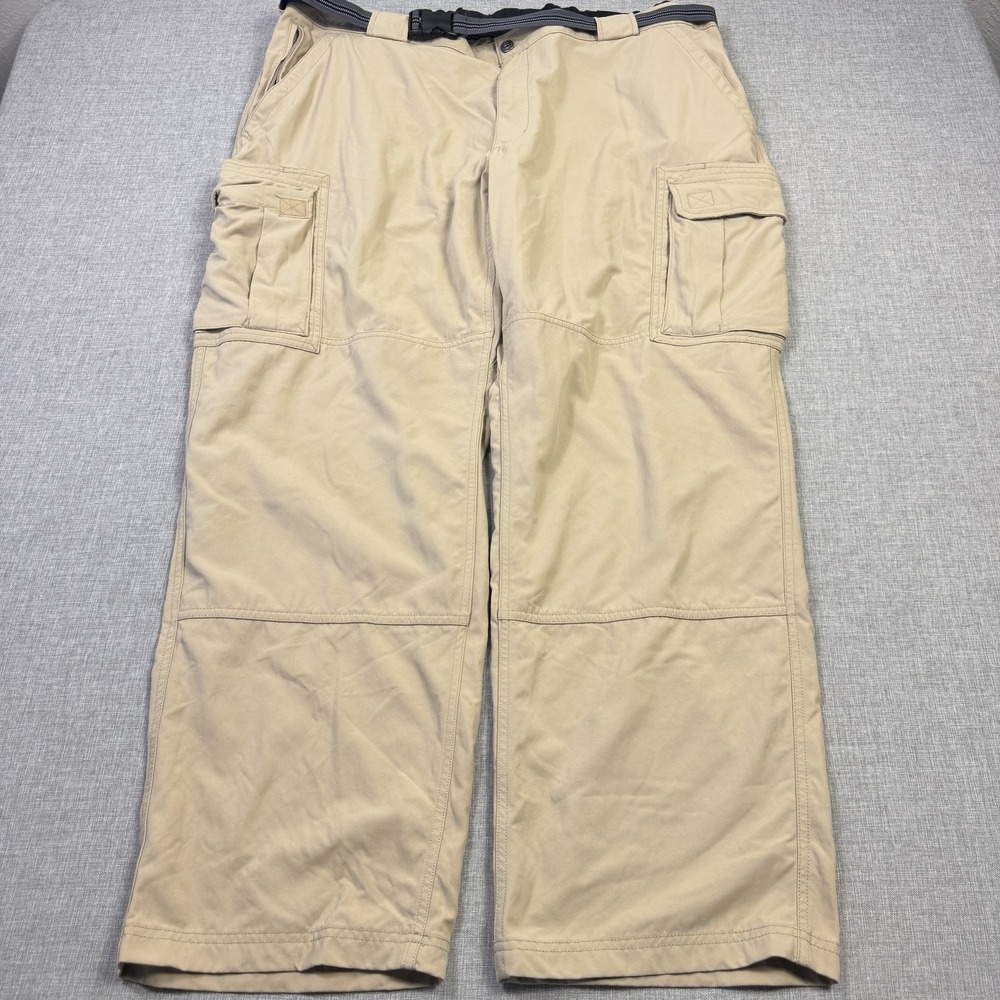Duluth Trading Co. Cargo Belted Pants Mens 44x32 Beige Nylon Relaxed Fit Pockets